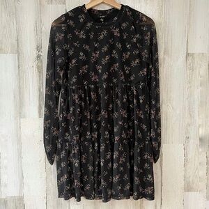 AFRM Black Floral Print Mesh Babydoll Mini Dress Size S